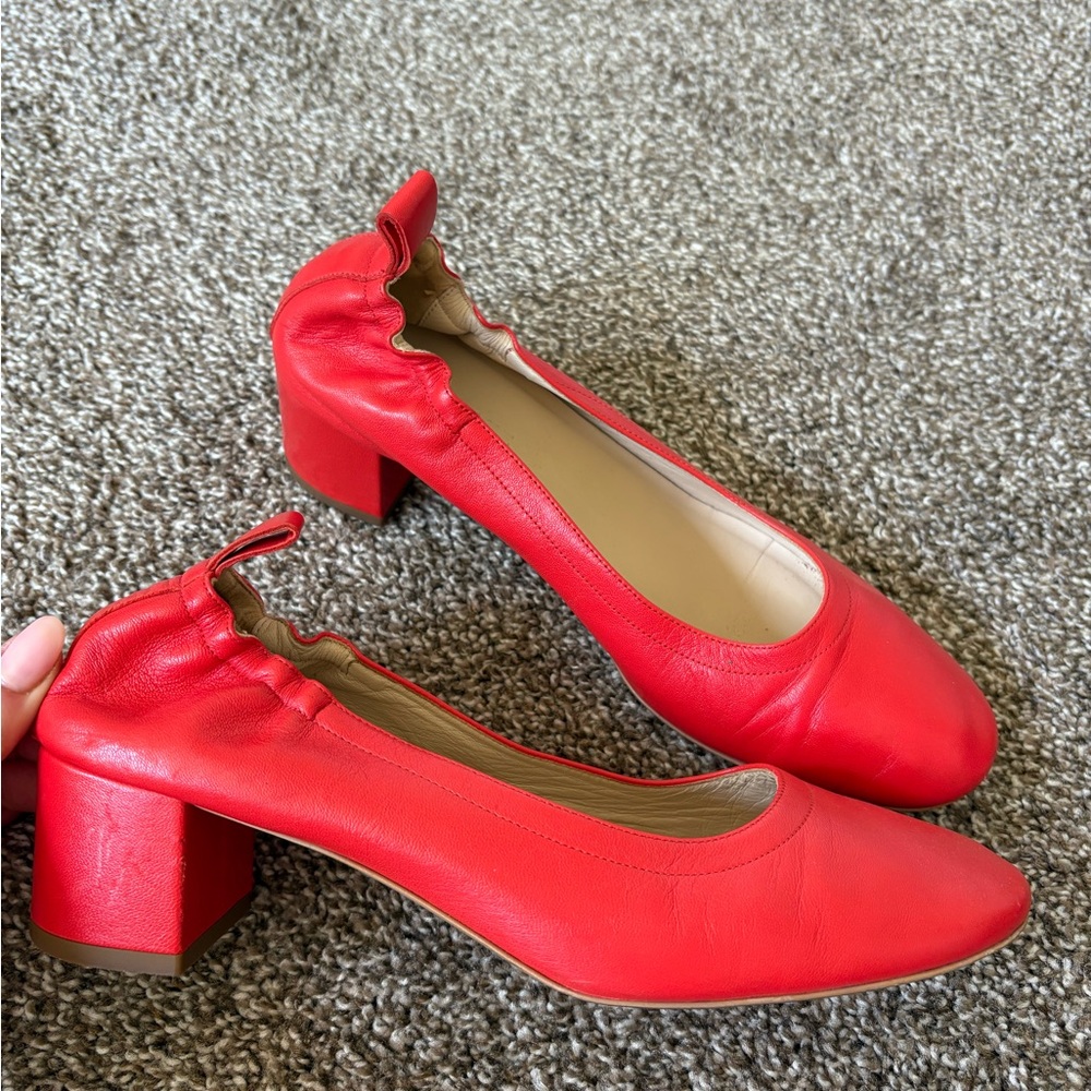 Italian leather Elegant Red Block Heel Pumps